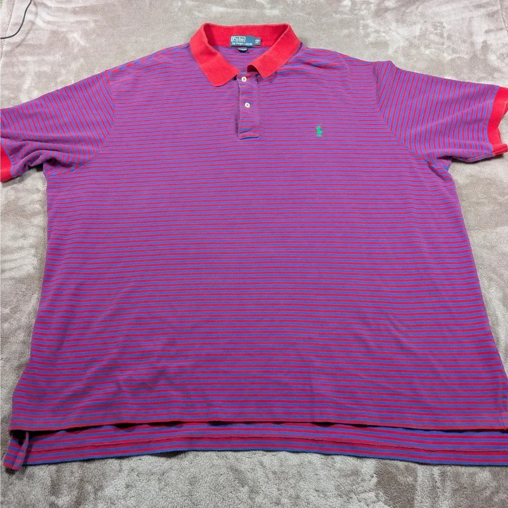 Polo Ralph Lauren Polo Shirt Mens 4XB Red Blue Striped Short Sleeve Cotton Logo